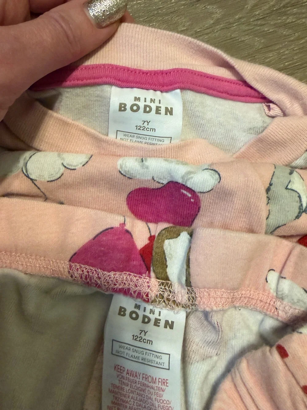 Mini Boden Pajama Set rabbits with red and Pink Heart Balloons on clouds